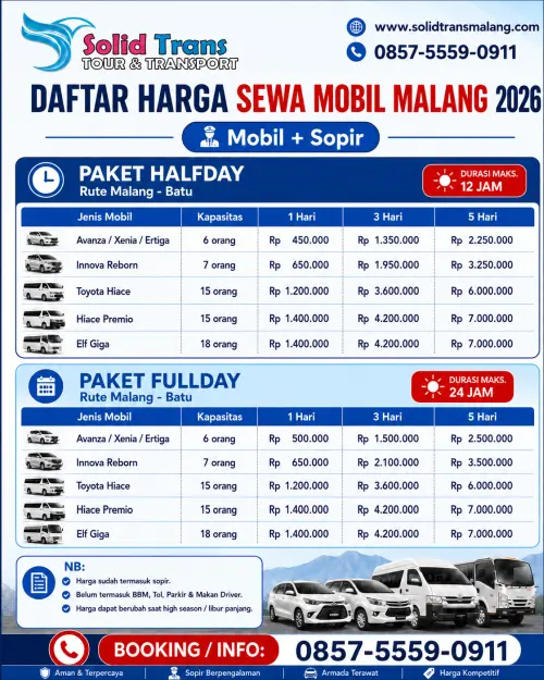 harga sewa mobil+sopir malang update 2026